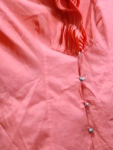 Elegant Pink Blouse with Ruffled Neckline