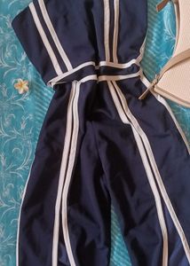 Navy Blue Jumpsuit with White Stripes
