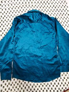 Men's Blue Satin Shirt