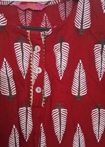 Red Leaf Print Kurta only 99 Rs