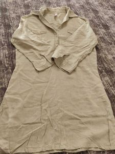 Linen Solid Beige Aline long Shirt