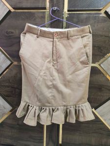 Khaki pleated midi skirt