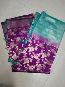 New Model Purple💜sea Green Big Border Saree
