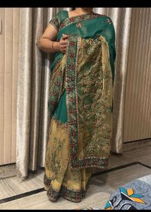 Elegant Green & Gold Embroidered Saree