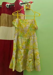Yellow Flower Printed Off-Shoulder Mini Dress