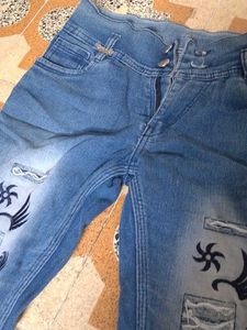 Stylish Blue Denim Jeans with Graphic Print