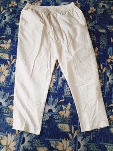Cream Linen Blend Pants