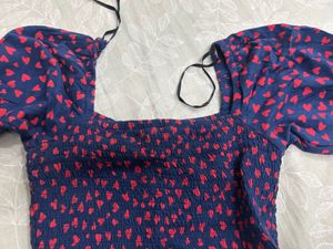 Heart Print Puff Sleeve Top