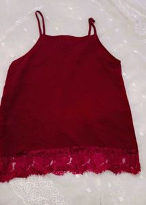 Maroon Lace Trim Cami Top