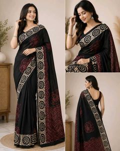 Elegant Black Saree with Swan Print