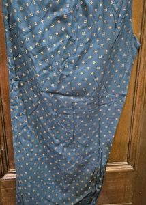 Blue Printed Kurta with Embellished Neckline