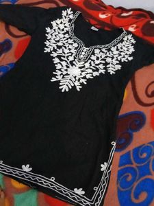 Black Kurta with White Embroidery