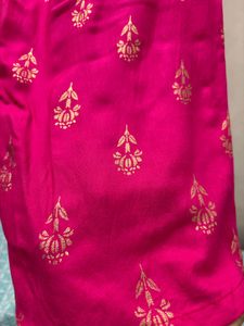 Vibrant Pink Saree with Gold Print