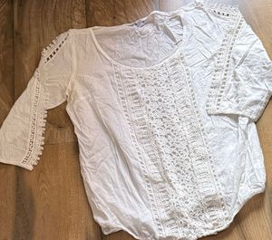 Boho Lace Trimmed White Tunic Top