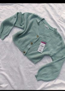 Mint Green Ribbed Knit Cropped Cardigan