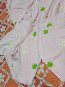Pink Kurta with Floral Embroidery