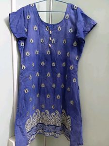 Embroidered Blue Kurti And Pajama With Dupatta