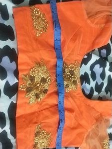 Navratri Gorgeous Orange &amp; Blue Embroidered