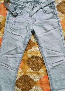 Light grey Embroidered Jeans for mens