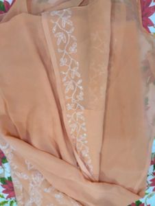 Elegant Peach Chikankari Saree🥻