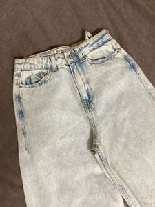ZARA Light Wash Ripped Wide Leg Jeans