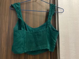 Emerald Green Button-Up Crop Top