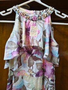 Floral Maxi Dress with Embellished Neckline