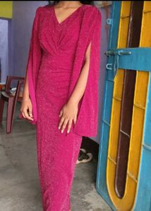 Sparkly V-Neck Cape Sleeve Dress