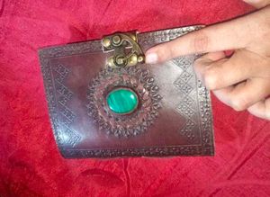 Handcrafted Leather Green Stone Brown Embossed  Di