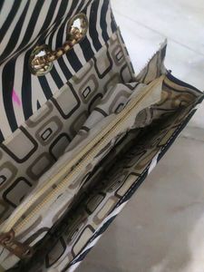 Zebra Print Clutch Bag with Gold Chain