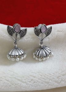 Elegant Silver Jhumka Earrings with Pearls