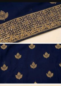 Elegant Navy Blue Embroidered Saree free size Full