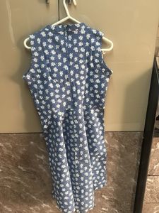 Denim Floral Print Lace-Up Dress
