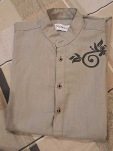 Men's Beige Kurta with Print
