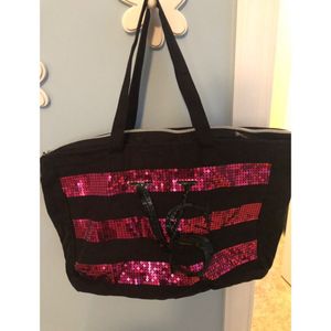 Sparkly Black  Bag with Pink Stripes