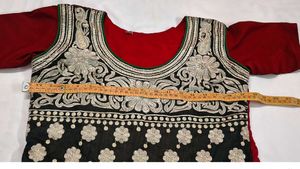 Red Anarkali Kurta with Embellished Yoke