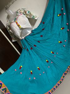 Vibrant Blue Lehenga Choli with Pink Dupatta