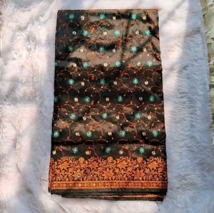BLACK SAREE WITH COPPER DESIGN