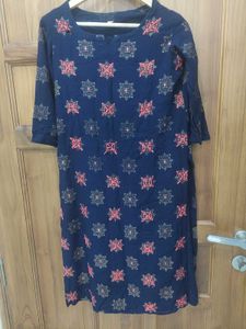 Navy Blue Printed Kurta