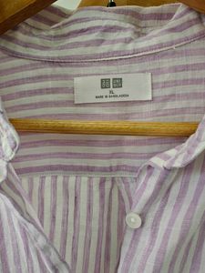 Uniqlo Linen White Lavender Striped Shirt