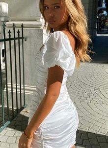 White Puff Sleeves Mini Bodycon Dress