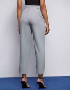 Chic Grey High-Waisted Tailored Ankle Pants