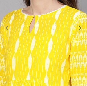 Women Yellow And White Ikat Print Kurta With Palazzos