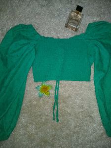 Emerald Green Puff Sleeve Crop Top