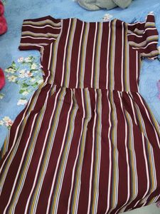 PlusS Striped Maroon  Button-Down Midi Dress