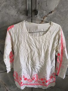 Embroidered White Kurta Top