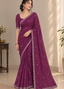 Elegant Purple Embroidered Saree