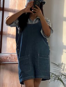 Denim baggy overall