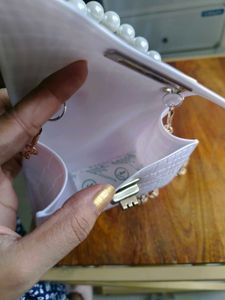 White Croc Textured sling Bag with Pearls