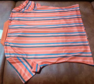 Dressberry Women Orange Striped Collar Tshirt